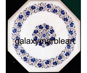 Captivating Inlaid white marble table top with lapis lazuli WP-15103